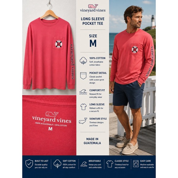 Vineyard Vines Other - Vineyard Vines Long Sleeve Pocket Tee Mens M Pink‎ K-9 Rescue Dog Graphic